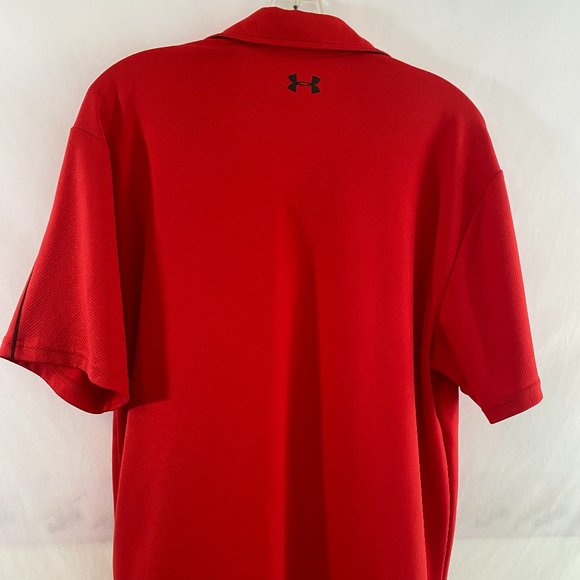 Under Armour Polo Golf Shirt Red Heatgear Short Sleeve EUC Men's Large - Picture 9 of 14
